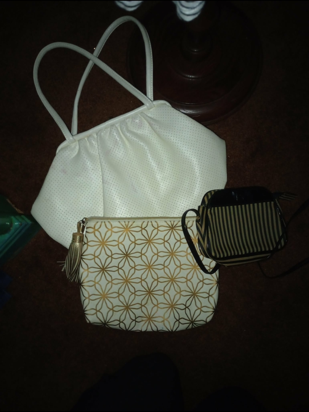 3 For $20 Source Unknown White Tote with Gold-Patterned Pouches